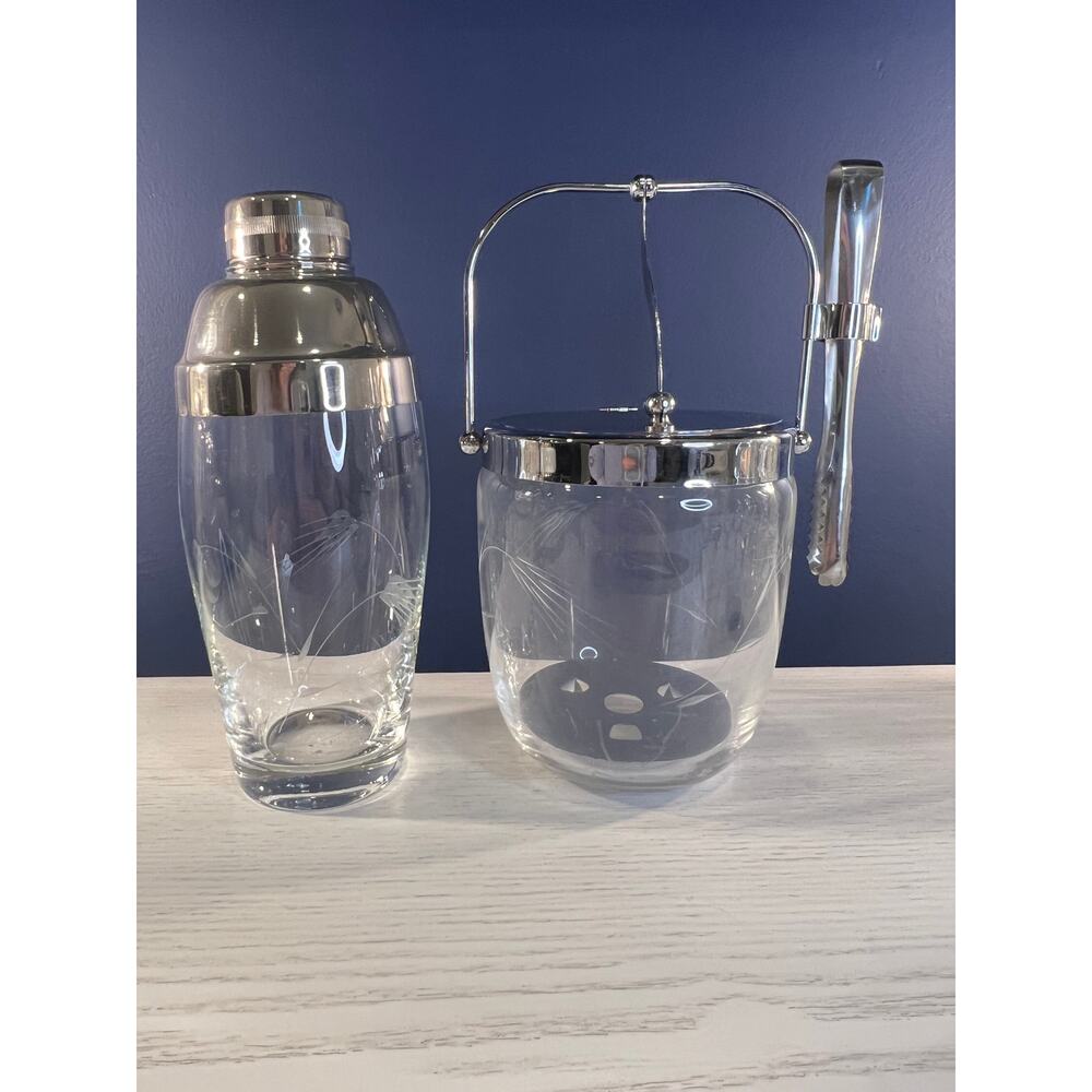 RARE Vintage Shaker & Ice bucket w wheat etching - CFSCFS1 by Craftsman Stemware